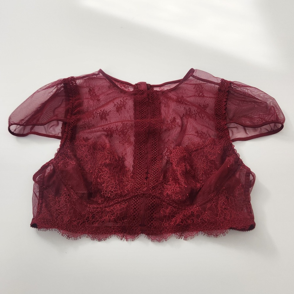 Victoria's Secret Very Sexy Burgundy Lace Sheer Mesh Crop Top size Large